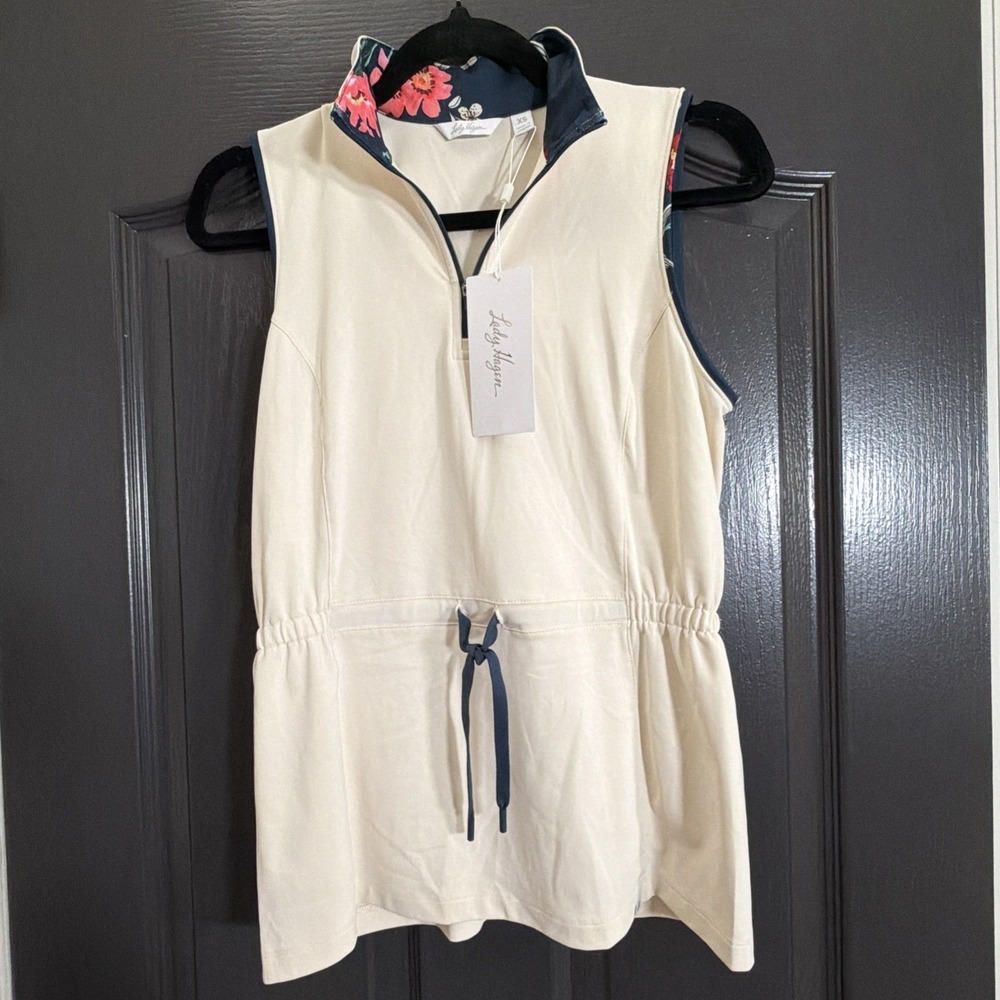 Lady‎ Hagen Womens XS Sleeveless Golf Top Cream Floral Zip NWT